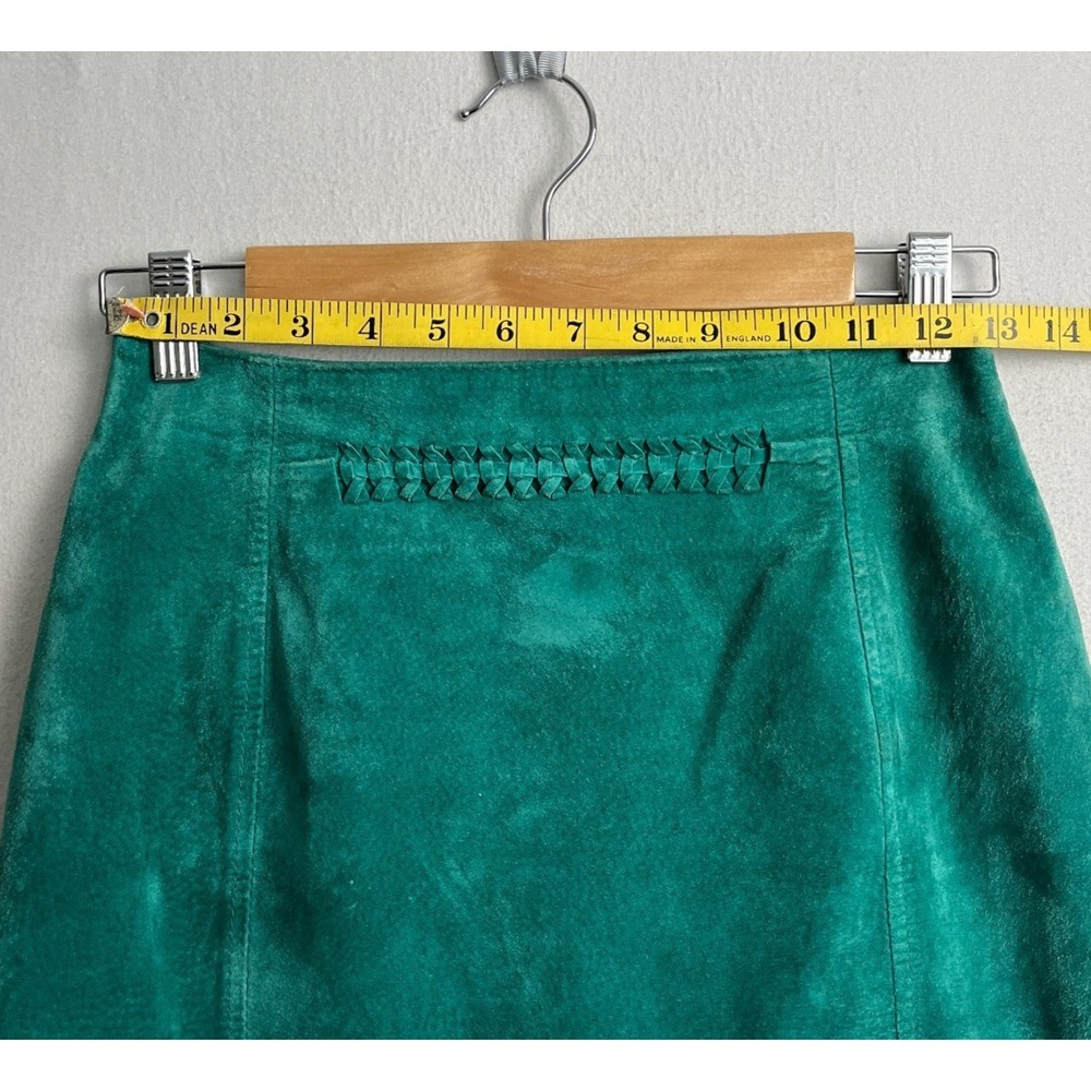 Giorgio Mobiani Vintage Emerald Green Suede Leather Pencil Skirt Woven Detail 8 - Picture 8 of 11
